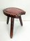 Spanish Brutalist Wooden Tripod Stool with Leather, 1960s 1
