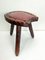 Spanish Brutalist Wooden Tripod Stool with Leather, 1960s, Image 1