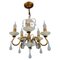 Italian Florentine Gilt Metal and White Opalescent Glass Five-Light Chandelier, 1970s 1