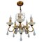 Italian Florentine Gilt Metal and White Opalescent Glass Five-Light Chandelier, 1970s, Image 1