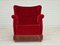 Vintage Danish Armchair in Cherry-Red Velour, 1960s, Image 1
