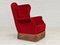 Vintage Danish High Back Armchair in Cherry-Red Velour, 1960s 1