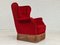 Vintage Danish High Back Armchair in Cherry-Red Velour, 1960s, Image 15