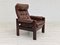Scandinavian Adjustable Lounge Chair in Brown Leather and Oak, 1970s, Image 1
