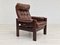 Scandinavian Adjustable Lounge Chair in Brown Leather and Oak, 1970s, Image 19