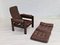 Scandinavian Adjustable Lounge Chair in Brown Leather and Oak, 1970s, Image 8