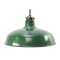 Lampada vintage americana industriale in smalto verde con parte superiore in ottone, Immagine 1