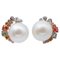 14kt White and Rose Gold Earrings with South-Sea Pearls and Sapphires, 1970s, Set of 2 1