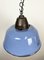 Lámpara colgante industrial de hierro fundido y esmalte azul con cubierta de vidrio, años 60, Imagen 9