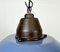 Lámpara colgante industrial de hierro fundido y esmalte azul con cubierta de vidrio, años 60, Imagen 4