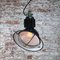 Vintage French Industrial Black Enamel & Clear Glass Pendant Lamp, 1950s, Image 6