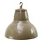 Vintage Industrial Beige Metal and Clear Striped Glass Pendant Lamp from Holophane, Paris, Image 1