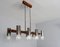 Scandinavian 6-Flame Ceiling Light in Teak and Glass, 1950s 5