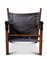 Mid-Century Safari Stuhl mit Sling Armlehnen aus schwarzem Leder, Gestell aus Buchenholz & Stoffbezug von Kaare Klint, 1950er 4