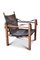 Mid-Century Safari Stuhl mit Sling Armlehnen aus schwarzem Leder, Gestell aus Buchenholz & Stoffbezug von Kaare Klint, 1950er 5