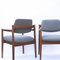 Armchairs in Walnut and Upholstered in Blue Fabric attributed to Jens Risom for Knoll, 1960s, Set of 2 9