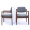 Armchairs in Walnut and Upholstered in Blue Fabric attributed to Jens Risom for Knoll, 1960s, Set of 2 3