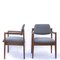 Armchairs in Walnut and Upholstered in Blue Fabric attributed to Jens Risom for Knoll, 1960s, Set of 2, Image 7