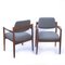 Armchairs in Walnut and Upholstered in Blue Fabric attributed to Jens Risom for Knoll, 1960s, Set of 2, Image 8