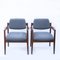 Armchairs in Walnut and Upholstered in Blue Fabric attributed to Jens Risom for Knoll, 1960s, Set of 2, Image 4