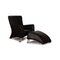 322 Armchair with Stool in Black Leather by Rolf Benz, Set of 2 1