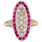 Ruby Diamonds 18 Karat Yellow Gold Platinum Shuttle Shape Ring, 1920s 1