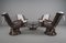Rattan Rotating and Tiltable Armchairs, Stool & Coffee Table, Italy, 1960s, Set of 6, Image 4