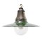 Vintage American Industrial Green Enamel and Clear Glass Factory Pendant Light 1