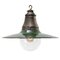 Vintage American Industrial Green Enamel and Clear Glass Factory Pendant Light, Image 5