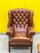 Brauner Vintage Chesterfield Ohrensessel mit Fußhocker, 2er Set 7