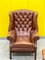 Vintage Brown Leather Chesterfield Wing Armchair with Ottoman, Set of 2 7