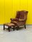 Vintage Brown Leather Chesterfield Wing Armchair with Ottoman, Set of 2 8