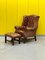 Vintage Brown Leather Chesterfield Wing Armchair with Ottoman, Set of 2, Image 8