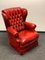 Roter Vintage Chesterfield Ohrensessel aus Leder 6