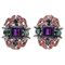 Amethysts, Rubies, Emeralds, Sapphires, Diamonds, Rose Gold and Silver Earrings, 1960s, Set of 2 1