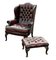 Burgundy Leather Armchair & Matching Stool in Deep Buttoned Leather, Set of 2 1