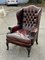 Burgundy Leather Armchair & Matching Stool in Deep Buttoned Leather, Set of 2 3
