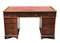 Pedestal Desk with Red Leather Top & Brass Handles 1