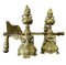 Large Victorian Brass Fireside Tools & Fire Dogs, Set of 2 1