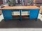 Vintage Industrial Workbench in Blue and Green with New Top 1