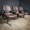 Vintage Three Person Bank of Nato-Brown Leather Chairs 1