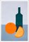 Gio Bellagio, Weinflasche mit Orange, 2023, Acryl auf Papier 1