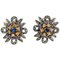 Yellow and Blue Sapphires, Diamonds, Rose Gold and Silver Earrings, 1960s, Set of 2 1