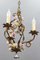 Italian Florentine Golden Metal Three-Light Chandelier with Porcelain Roses, 1970s 24