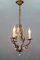 Italian Florentine Golden Metal Three-Light Chandelier with Porcelain Roses, 1970s 17