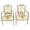 19th Century Revival Louis XVI French Painted Fauteuil Armchairs, Set of 2 1