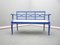 Antique Blue Bench with Leather, 1920s 1