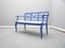 Antique Blue Bench with Leather, 1920s, Image 4