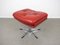 Red Leather Lounge Chair with Ottoman, Denmark, 1960s, Set of 2, Image 25