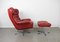 Red Leather Lounge Chair with Ottoman, Denmark, 1960s, Set of 2, Image 3